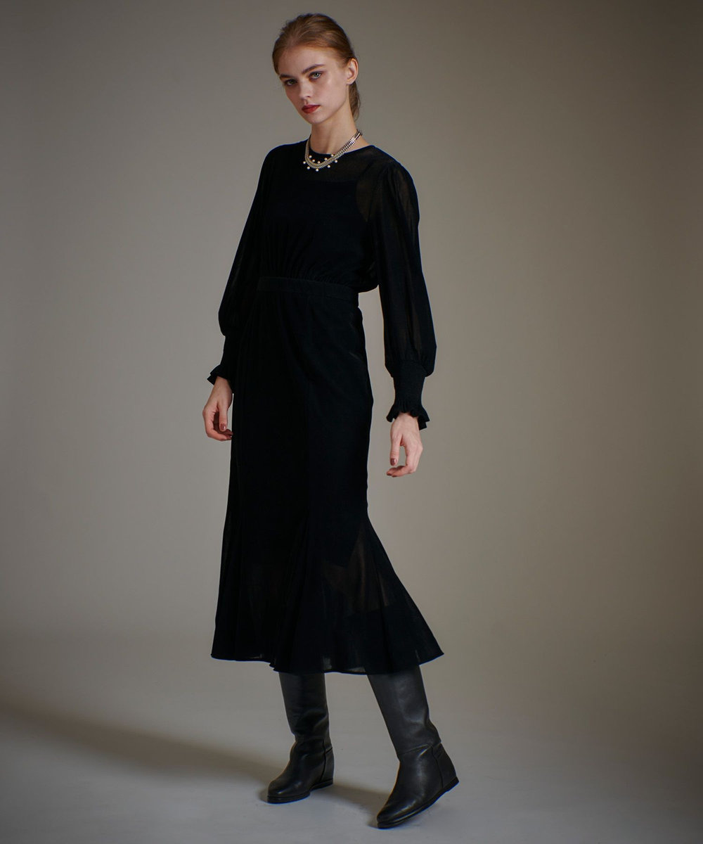 LOULOU WILLOUGHBY 【LOULOU WILLOUGHBY】チュールフロッキーマーメイドワンピース ブラック (95)