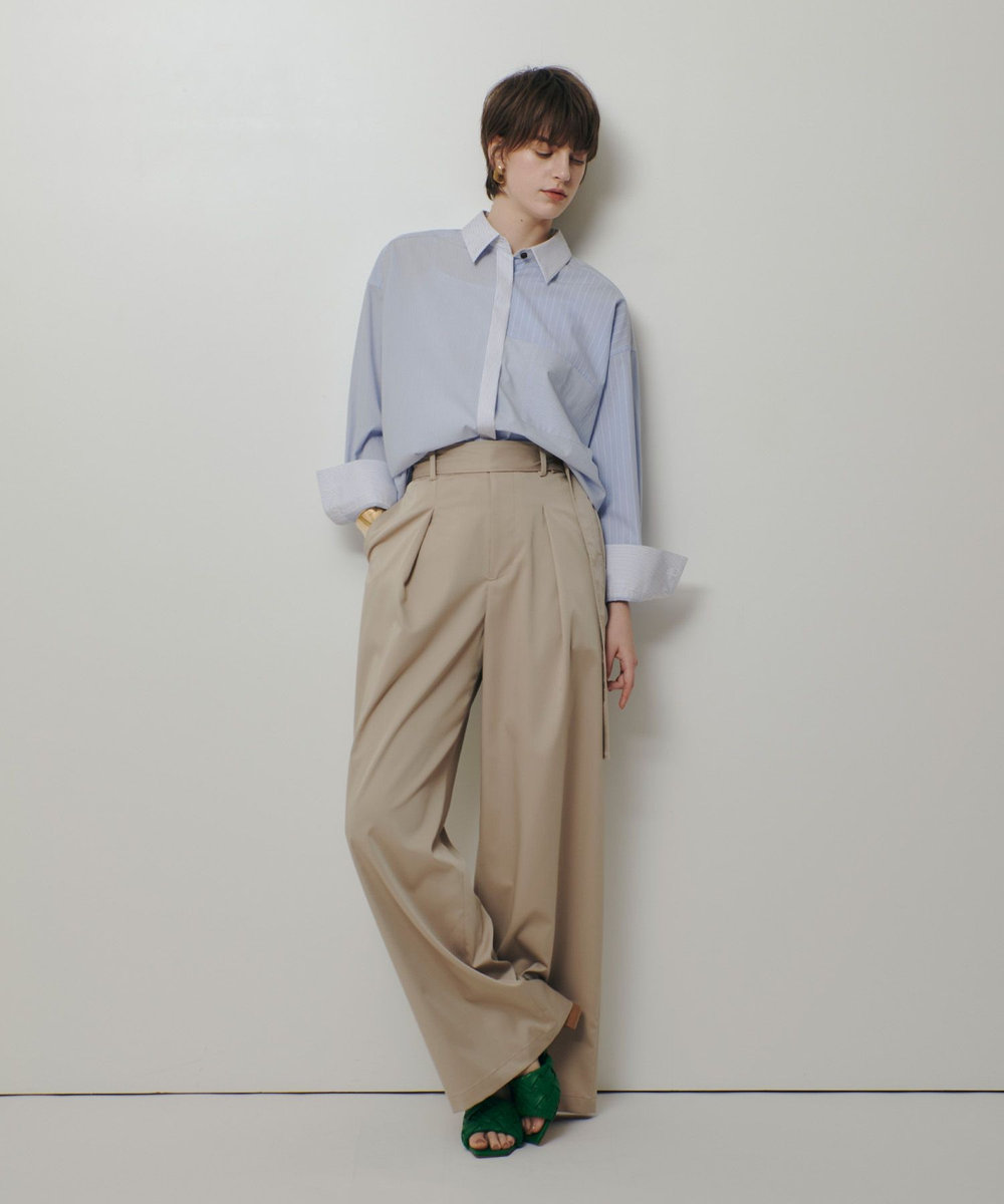 allureville サテンストレッチベルテッドパンツ ベージュ (11)