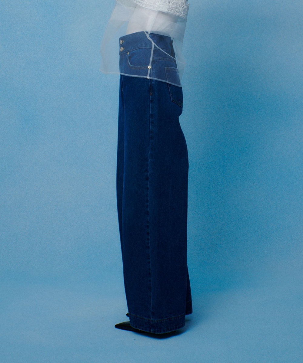 LOULOU WILLOUGHBY 【LOULOU WILLOUGHBY】ハイウエストワイドデニムパンツ ブルー (61)