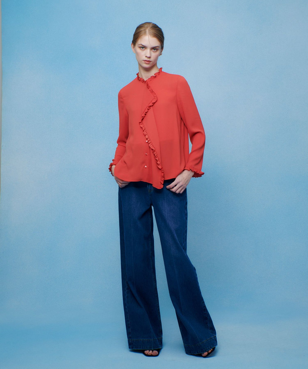 LOULOU WILLOUGHBY 【LOULOU WILLOUGHBY】ハイウエストワイドデニムパンツ ブルー (61)