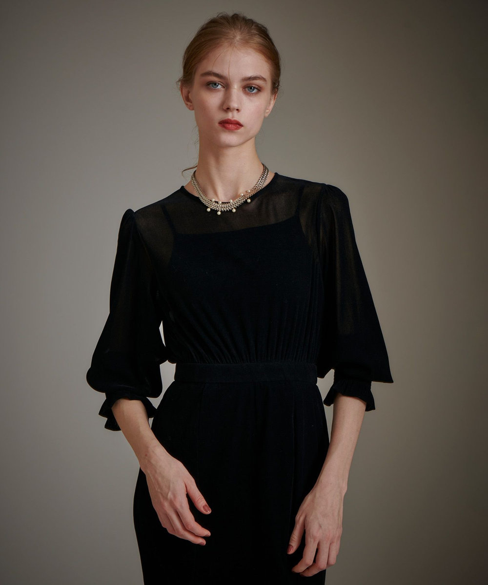 LOULOU WILLOUGHBY 【LOULOU WILLOUGHBY】チュールフロッキーマーメイドワンピース ブラック (95)
