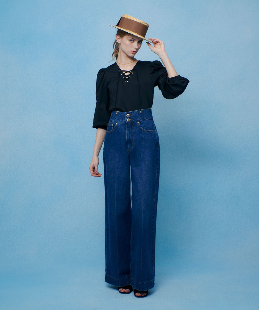 LOULOU WILLOUGHBY 【LOULOU WILLOUGHBY】ハイウエストワイドデニムパンツ ブルー (61)