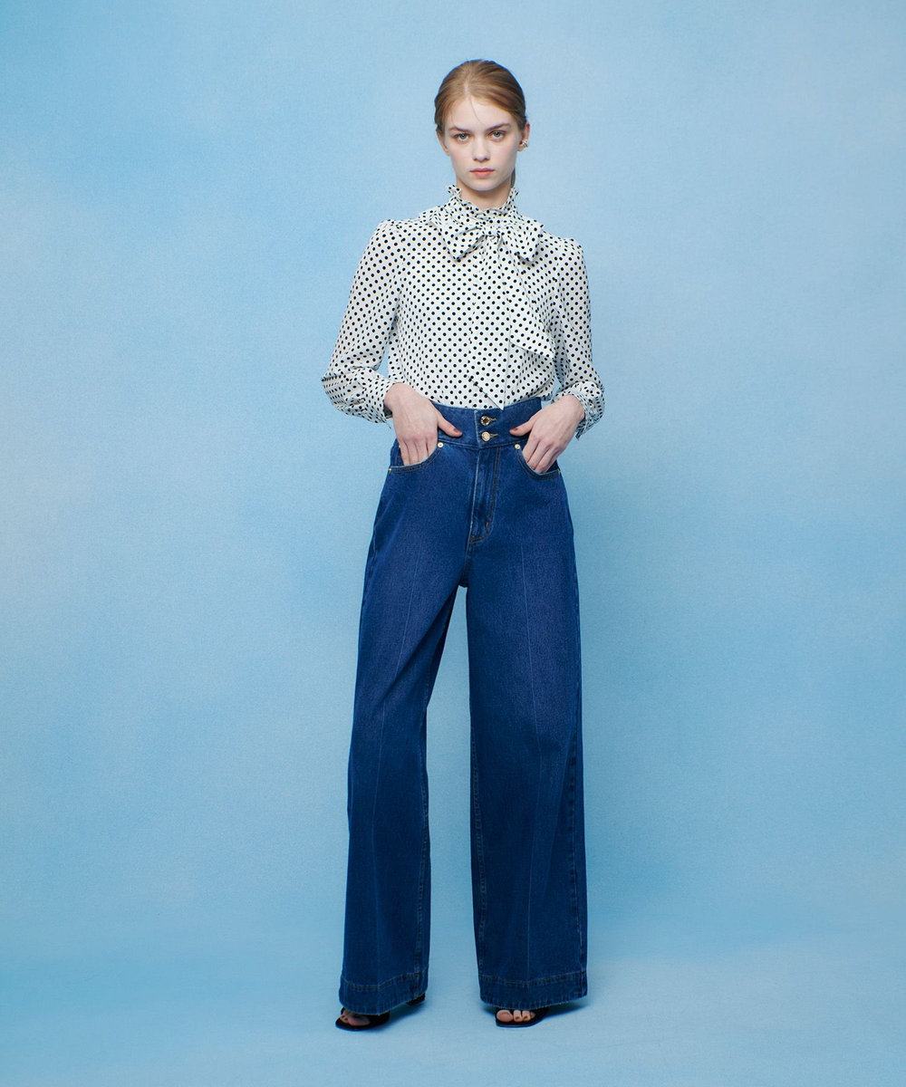 LOULOU WILLOUGHBY 【LOULOU WILLOUGHBY】ハイウエストワイドデニムパンツ ブルー (61)
