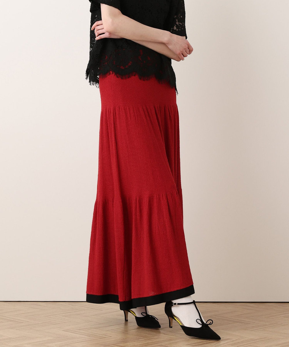 allureville バイカラーティアードニットスカート レッド (43)