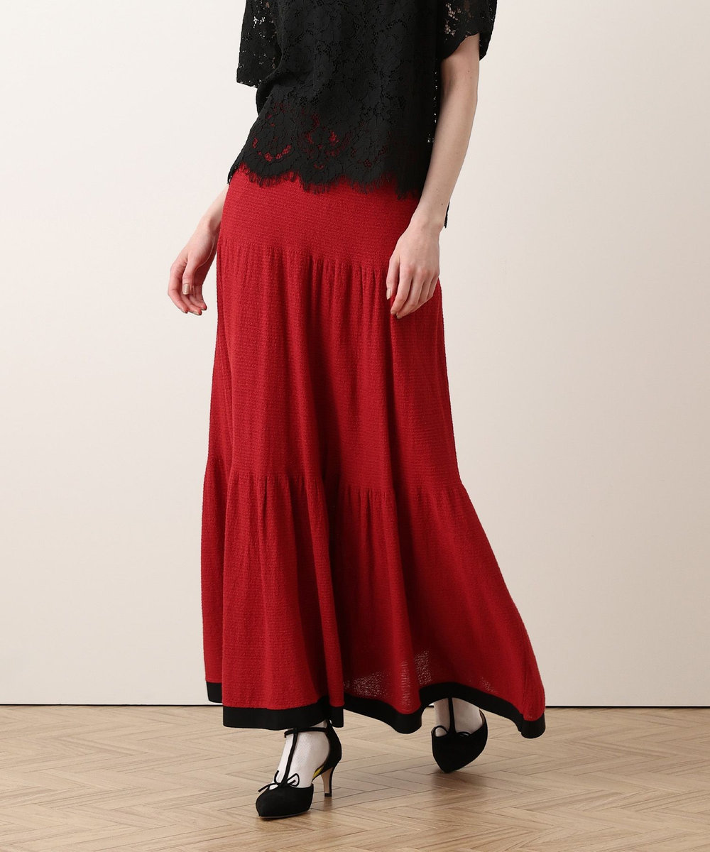 allureville バイカラーティアードニットスカート レッド (43)