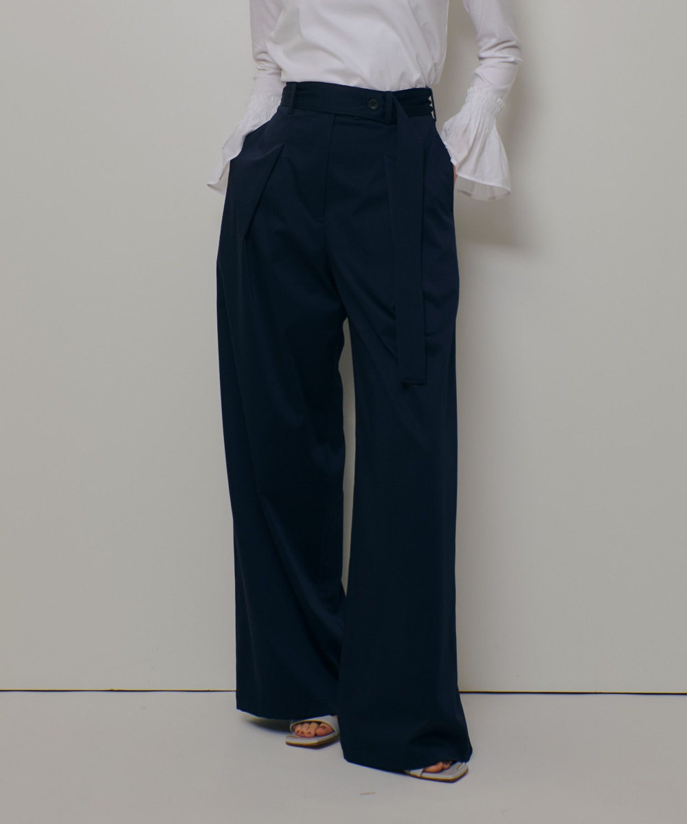 allureville サテンストレッチベルテッドパンツ ネイビー (65)
