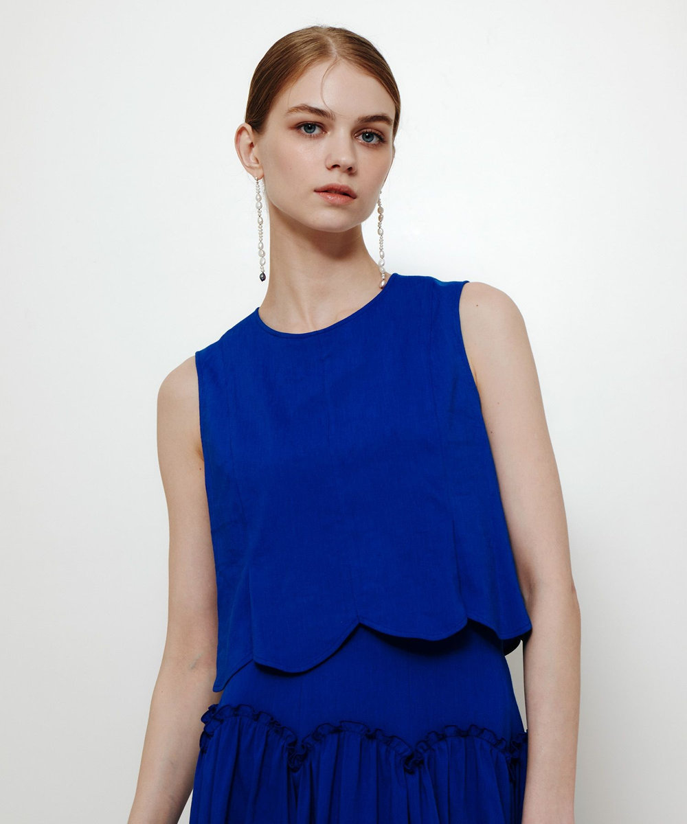 LOULOU WILLOUGHBY 【LOULOU WILLOUGHBY】コットンリネンスカラップヘムブラウス ブルー (61)