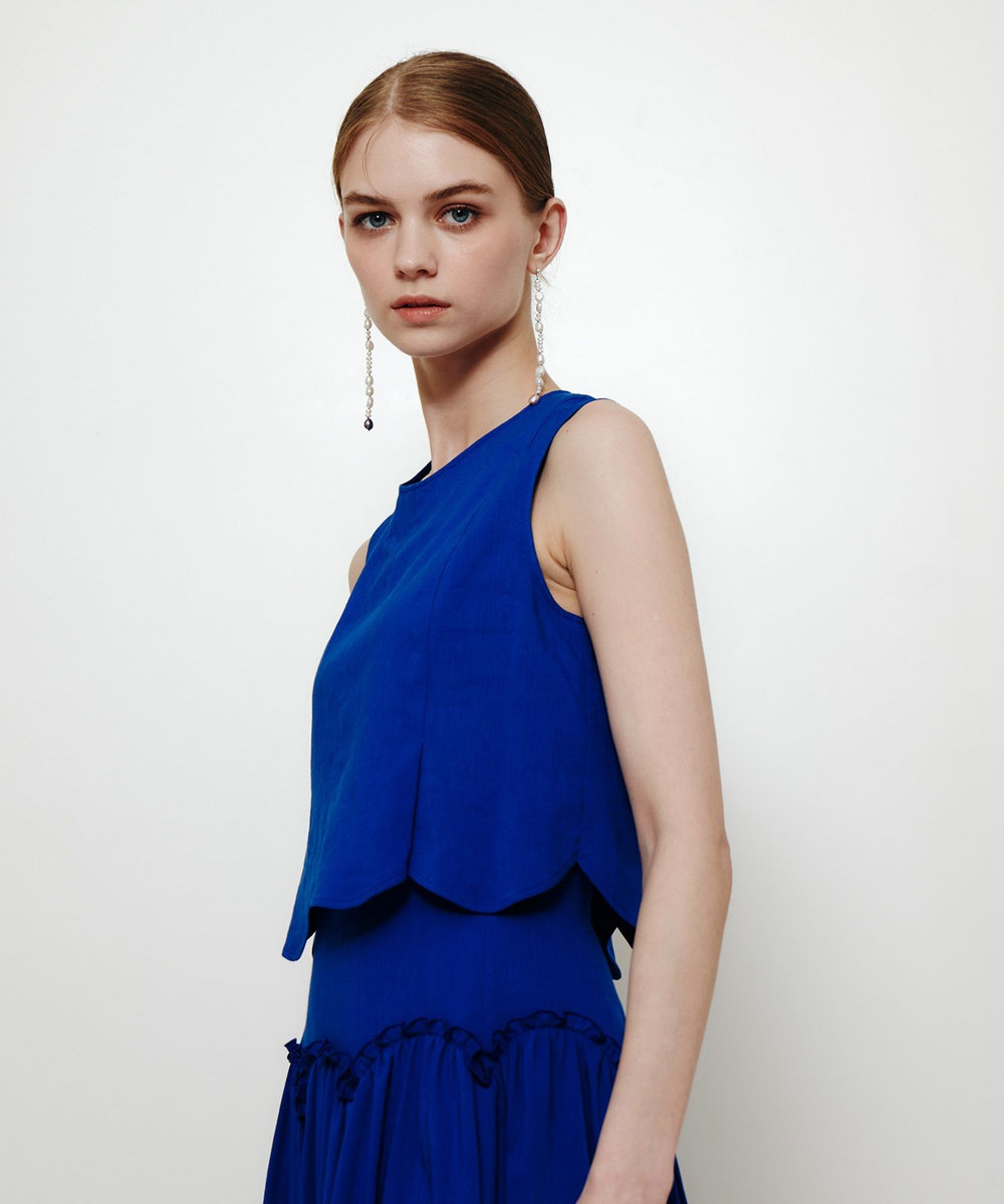 LOULOU WILLOUGHBY 【LOULOU WILLOUGHBY】コットンリネンスカラップヘムブラウス ブルー (61)