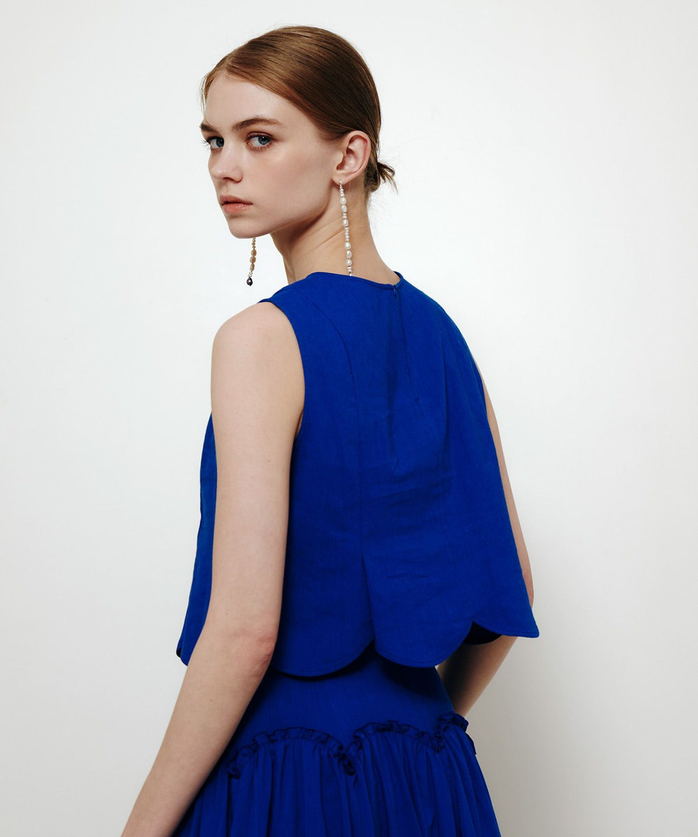 LOULOU WILLOUGHBY 【LOULOU WILLOUGHBY】コットンリネンスカラップヘムブラウス ブルー (61)