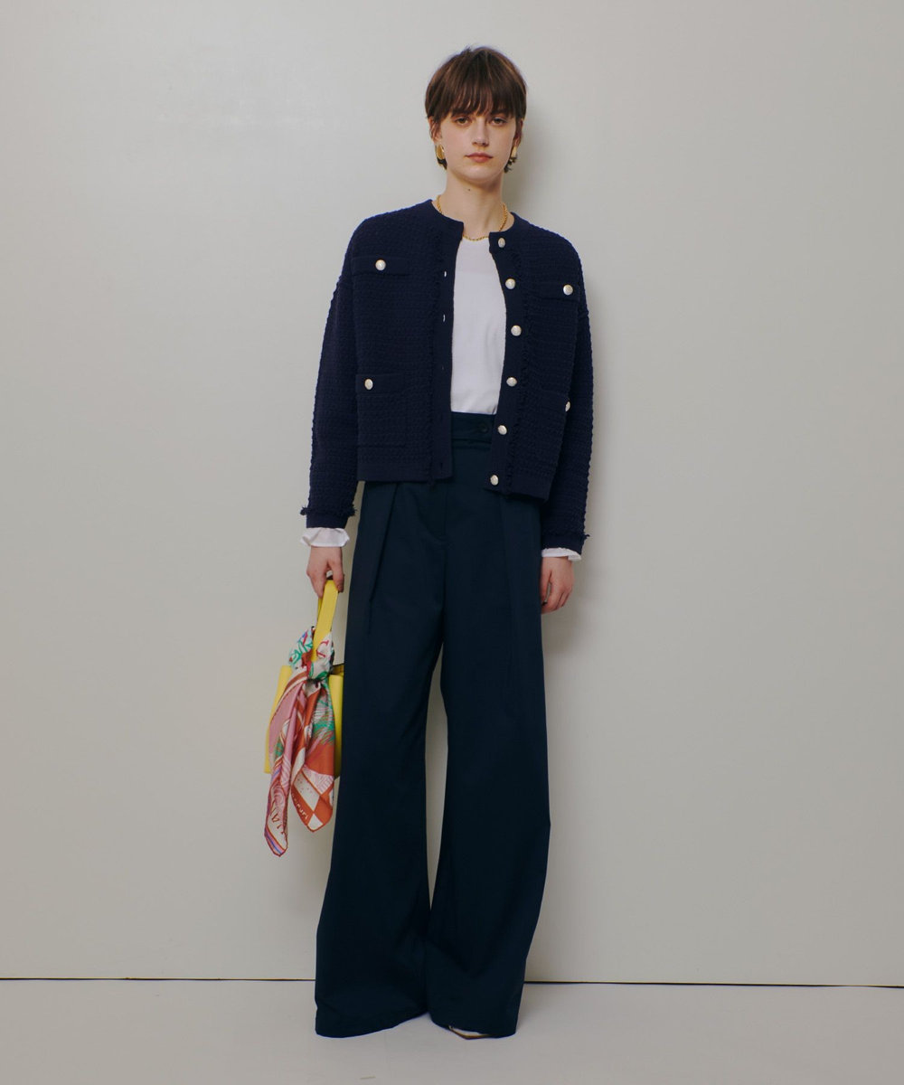 allureville サテンストレッチベルテッドパンツ ネイビー (65)