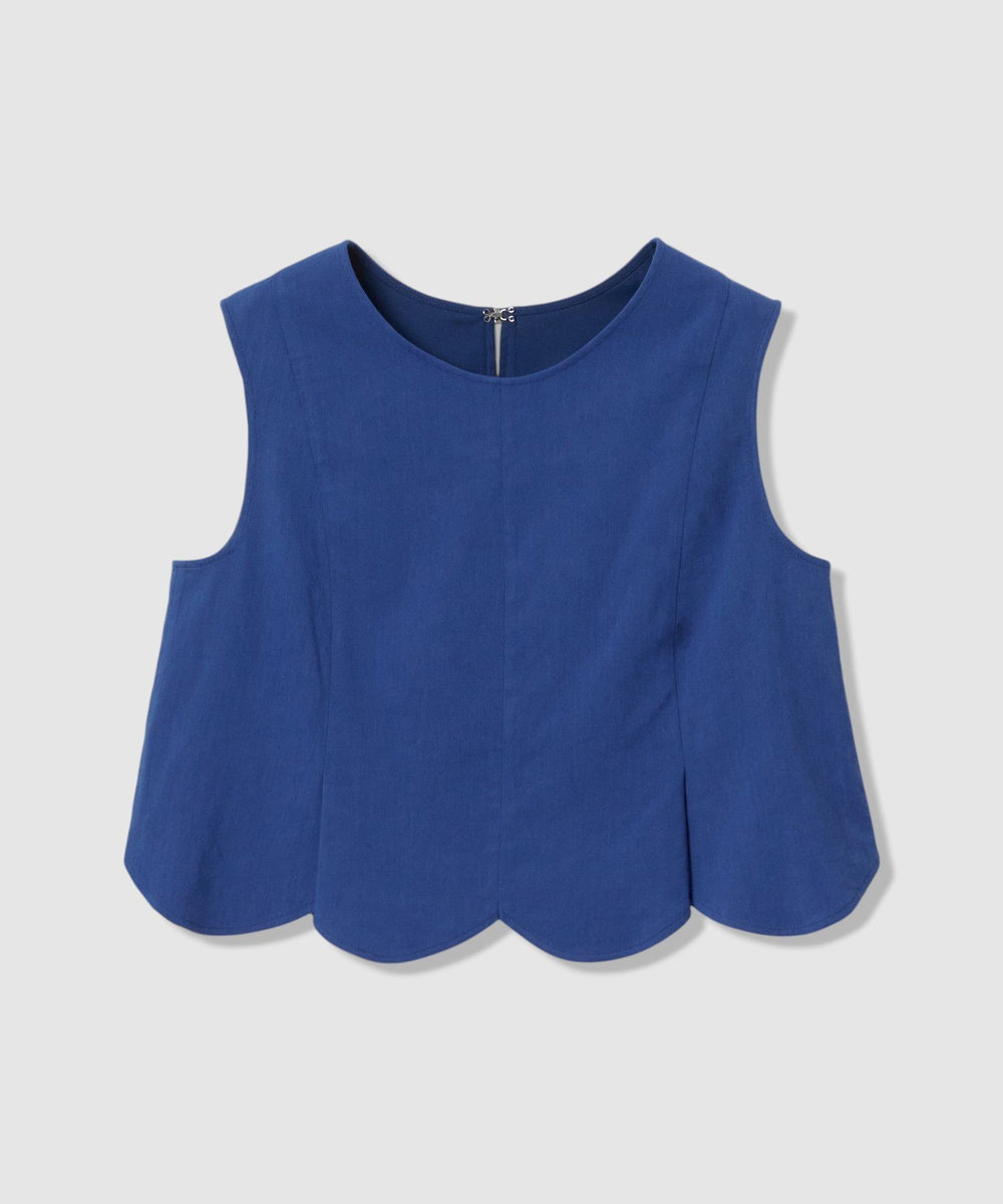 LOULOU WILLOUGHBY 【LOULOU WILLOUGHBY】コットンリネンスカラップヘムブラウス ブルー (61)