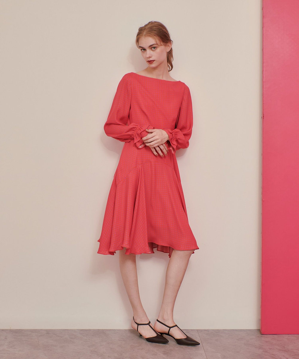 LOULOU WILLOUGHBY】スクエアドットプリントフレアワンピース