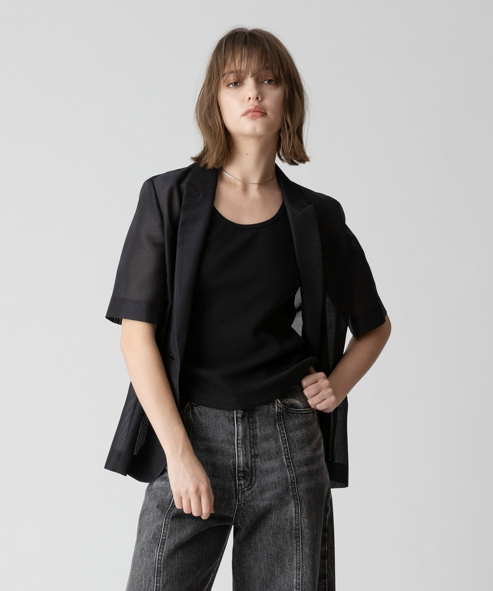 【新品タグ付き】allurevilleシアージャケット 黒 シアーハーフスリーブシングルジャケット|allureville OFFICIAL SITE