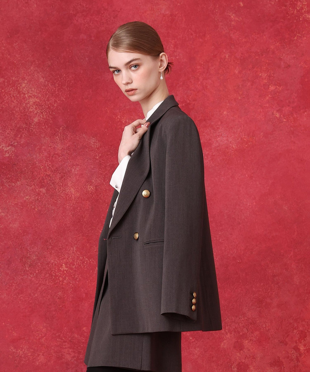 LOULOU WILLOUGHBY カルゼストレッチダブルジャケット グレー (92)