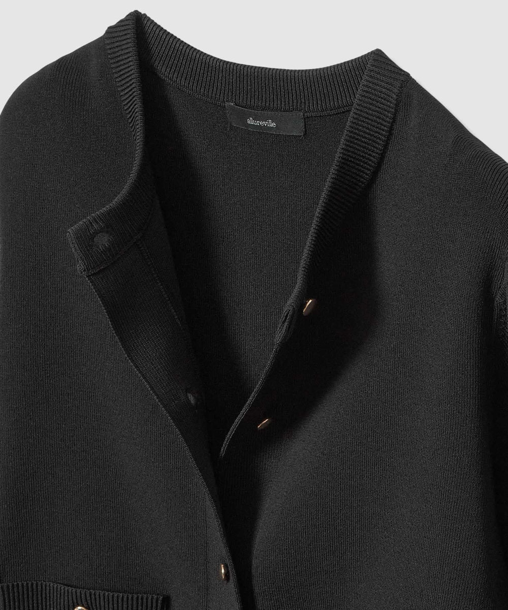 allureville ポケットクルーカーディガン ブラック (95)