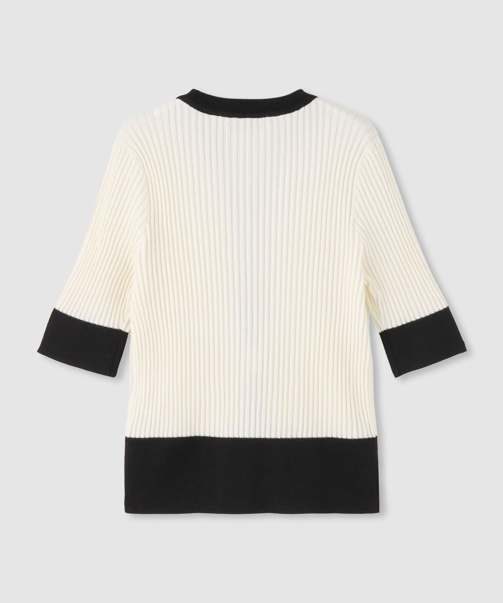 LOULOU WILLOUGHBY ◇バイカラーキーネック5分袖カーディガン オフホワイト (02)