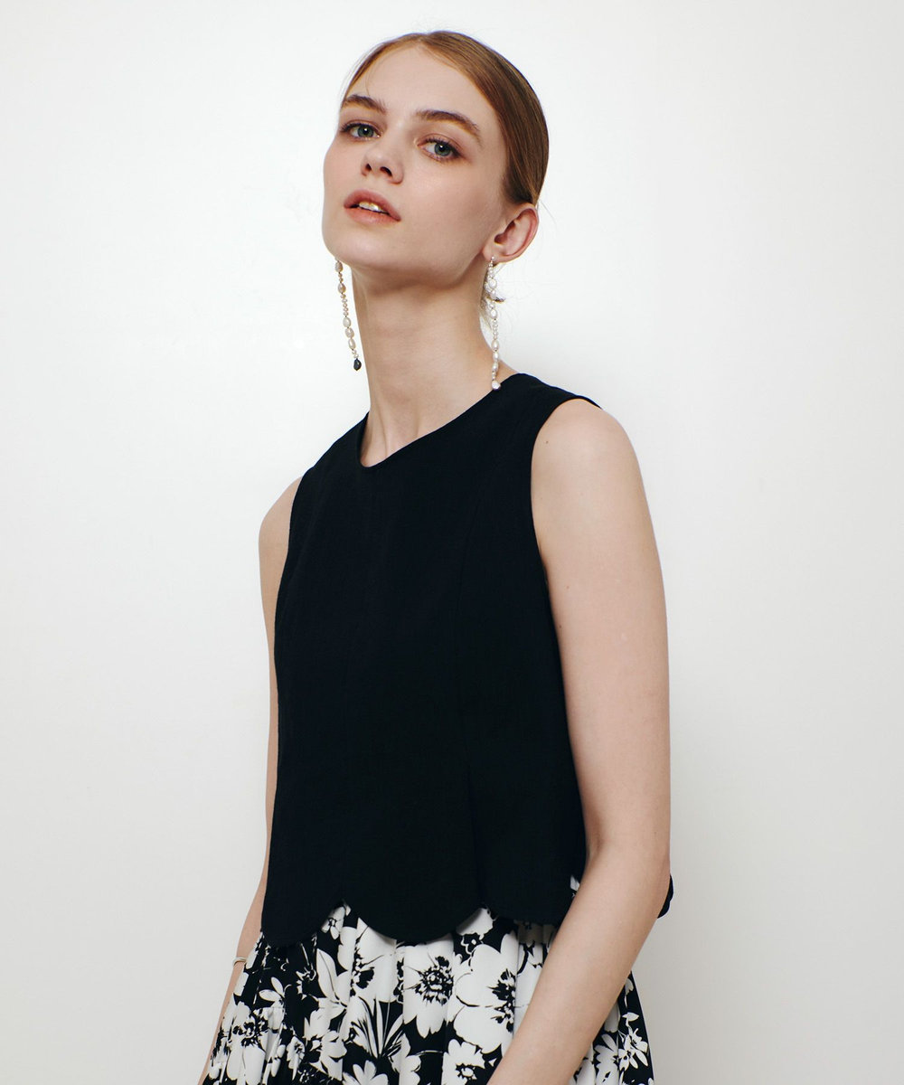 LOULOU WILLOUGHBY 【LOULOU WILLOUGHBY】コットンリネンスカラップヘムブラウス ブラック (95)