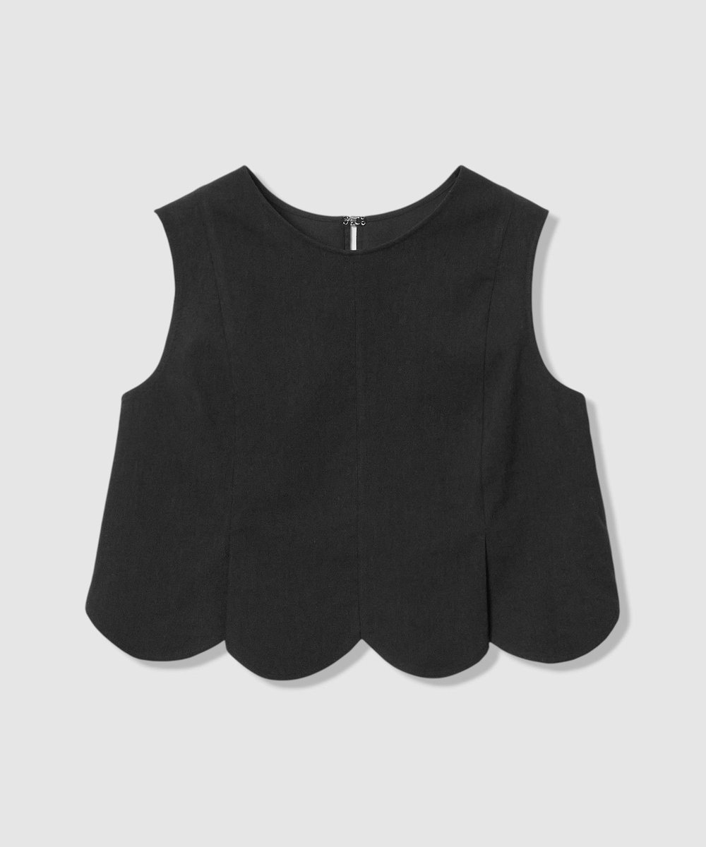 LOULOU WILLOUGHBY 【LOULOU WILLOUGHBY】コットンリネンスカラップヘムブラウス ブラック (95)