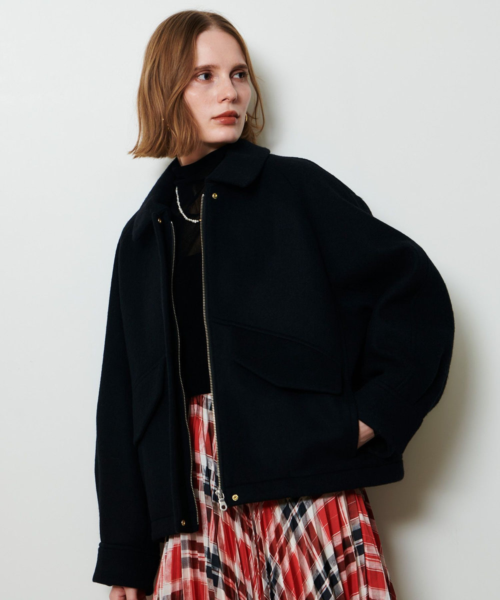 allureville ウールモッサステンカラーブルゾン ブラック (95)