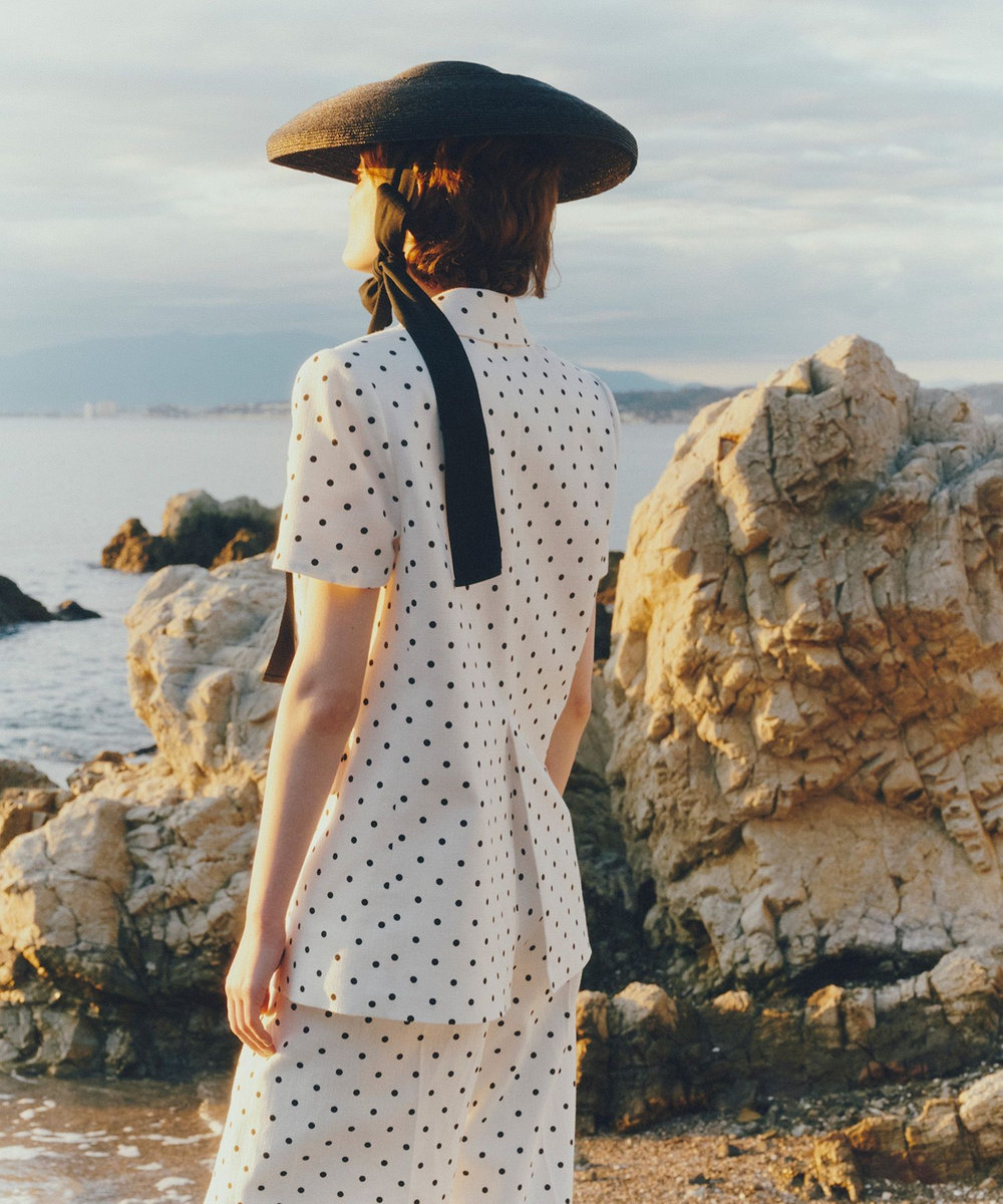 LOULOU WILLOUGHBY 【LOULOU WILLOUGHBY】リネン混ドットハーフスリーブジャケット ホワイト系 (08)