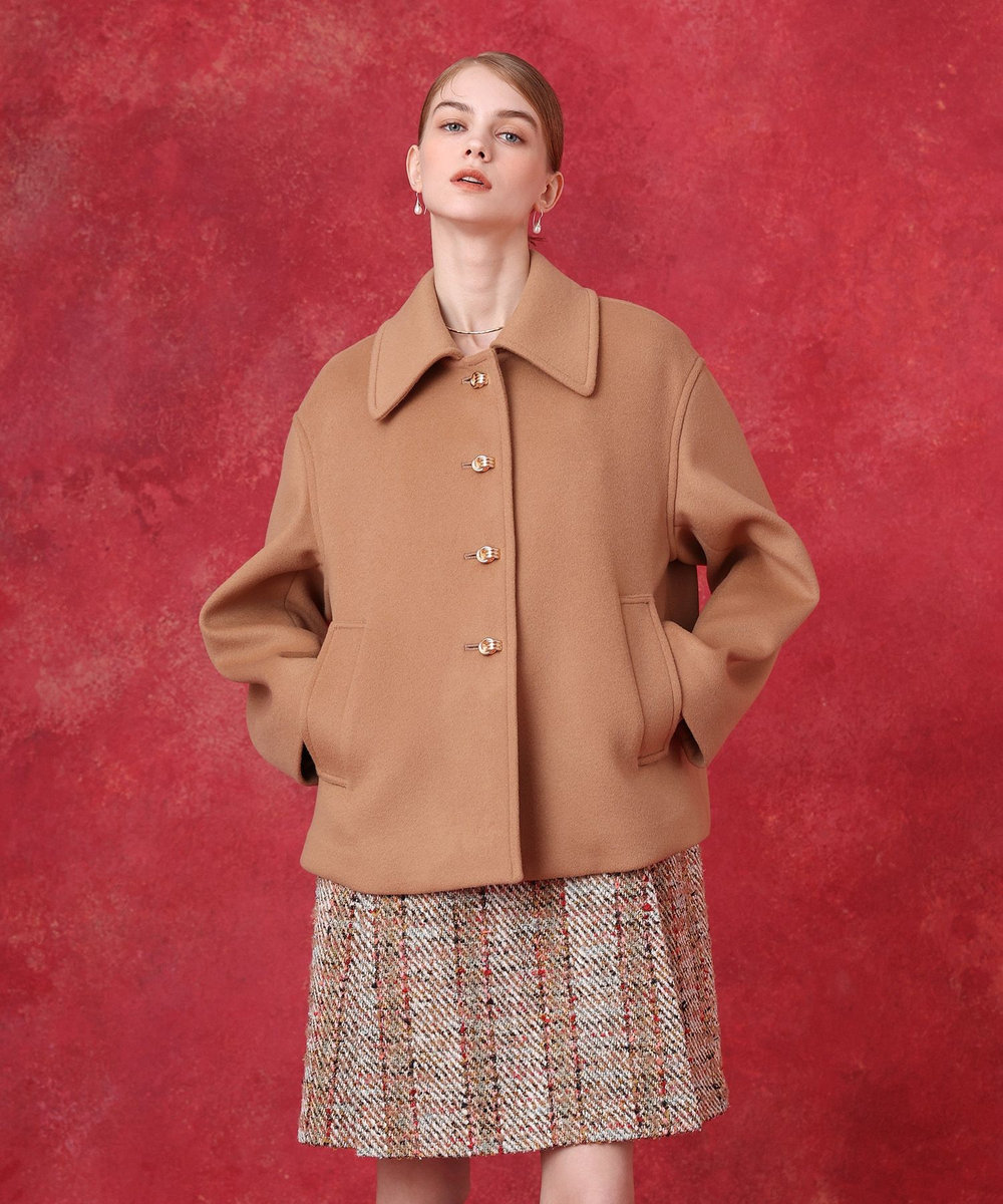 LOULOU WILLOUGHBY シャルムビーバーショートコート キャメル (84)