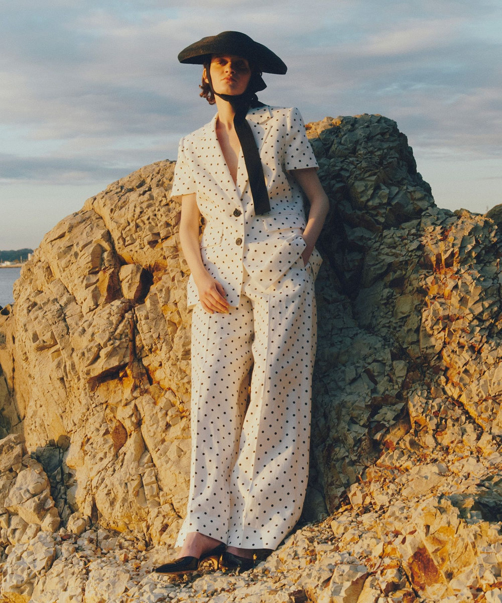 LOULOU WILLOUGHBY 【LOULOU WILLOUGHBY】リネン混ドットハーフスリーブジャケット ホワイト系 (08)