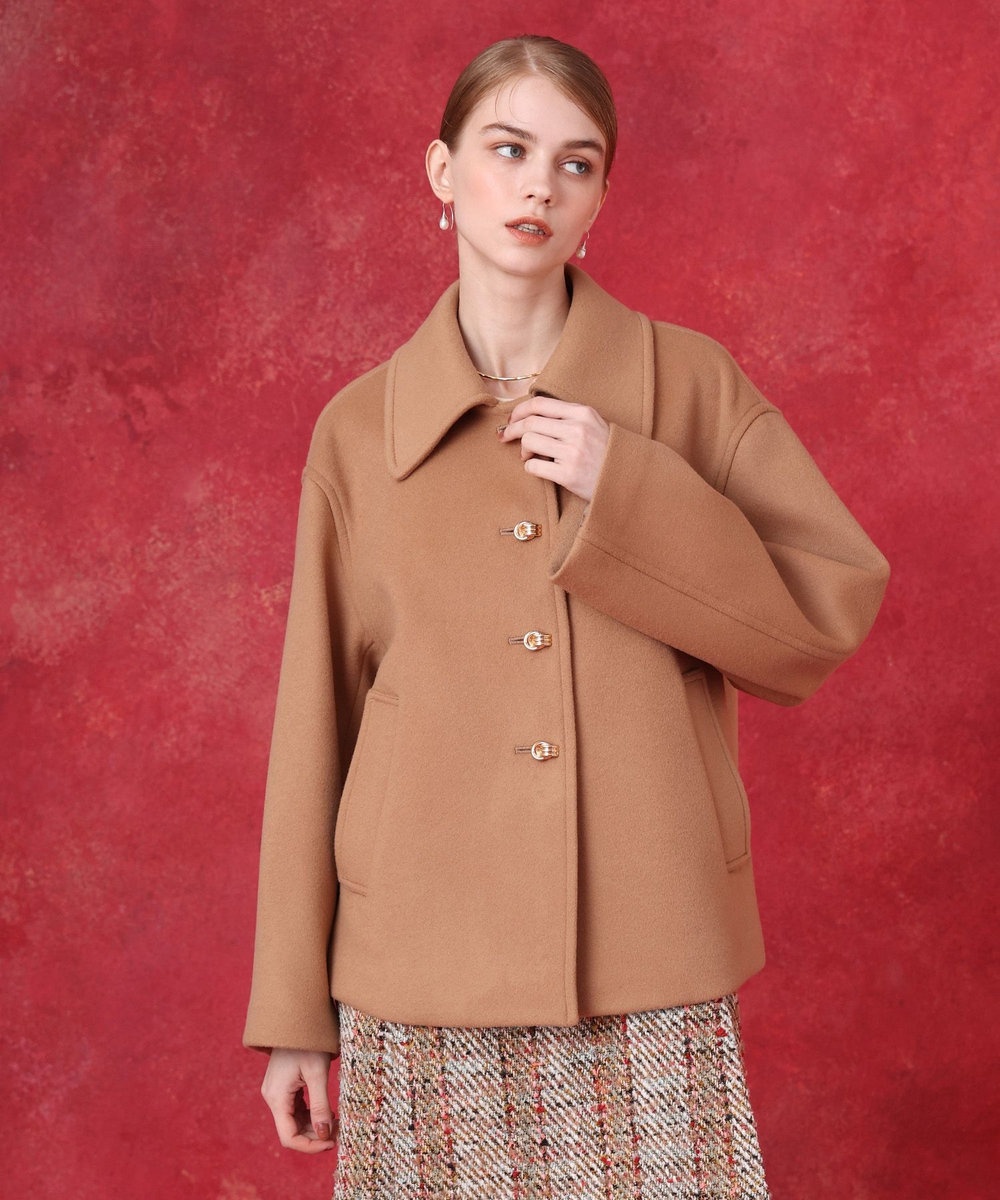 LOULOU WILLOUGHBY シャルムビーバーショートコート キャメル (84)