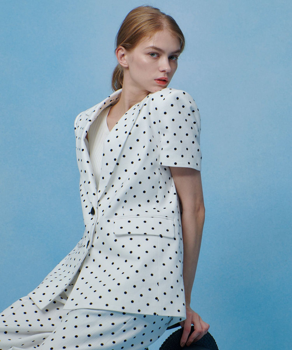 LOULOU WILLOUGHBY 【LOULOU WILLOUGHBY】リネン混ドットハーフスリーブジャケット ホワイト系 (08)