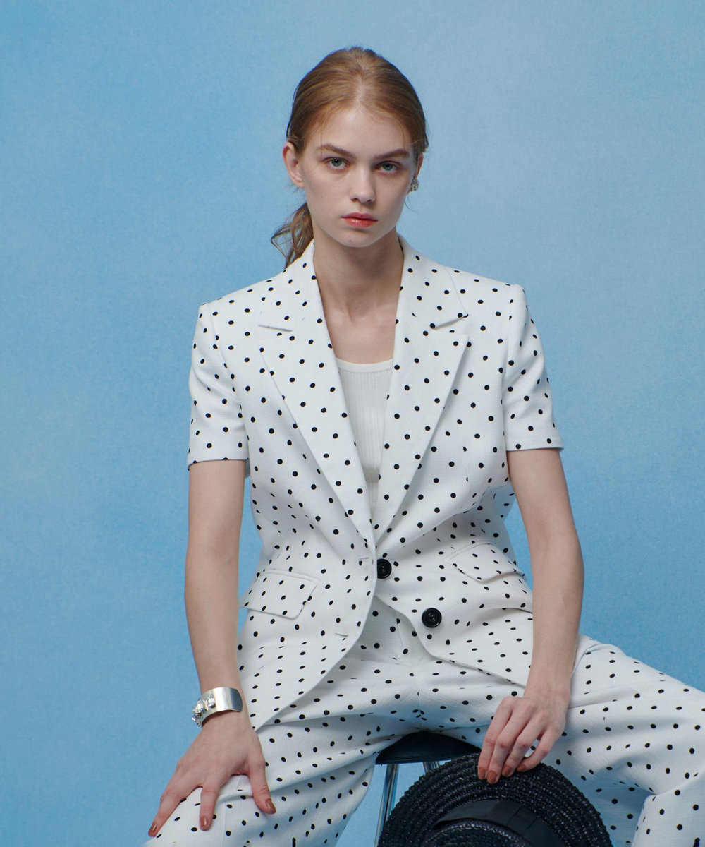 LOULOU WILLOUGHBY 【LOULOU WILLOUGHBY】リネン混ドットハーフスリーブジャケット ホワイト系 (08)