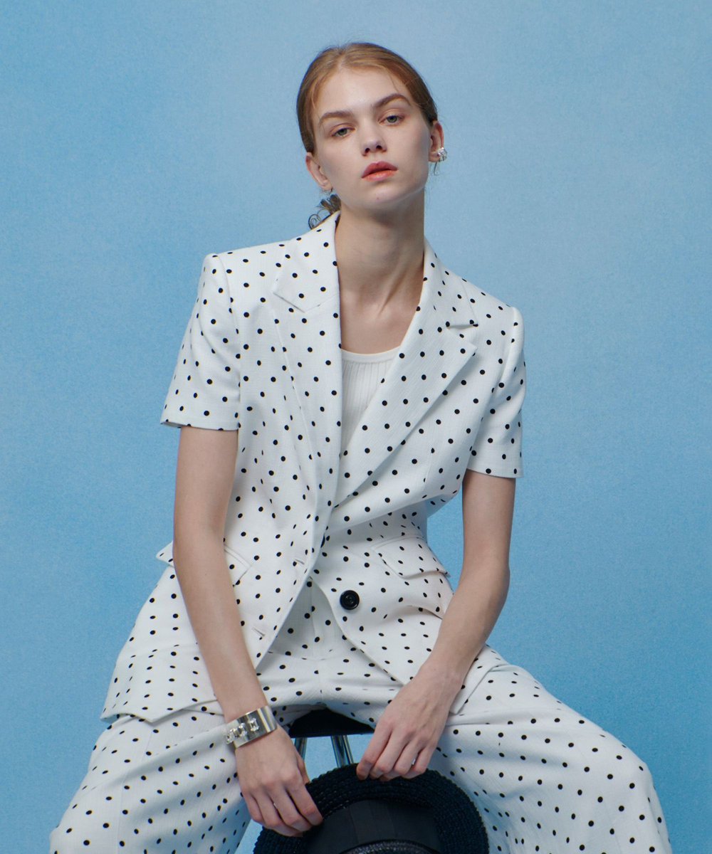 LOULOU WILLOUGHBY 【LOULOU WILLOUGHBY】リネン混ドットハーフスリーブジャケット ホワイト系 (08)