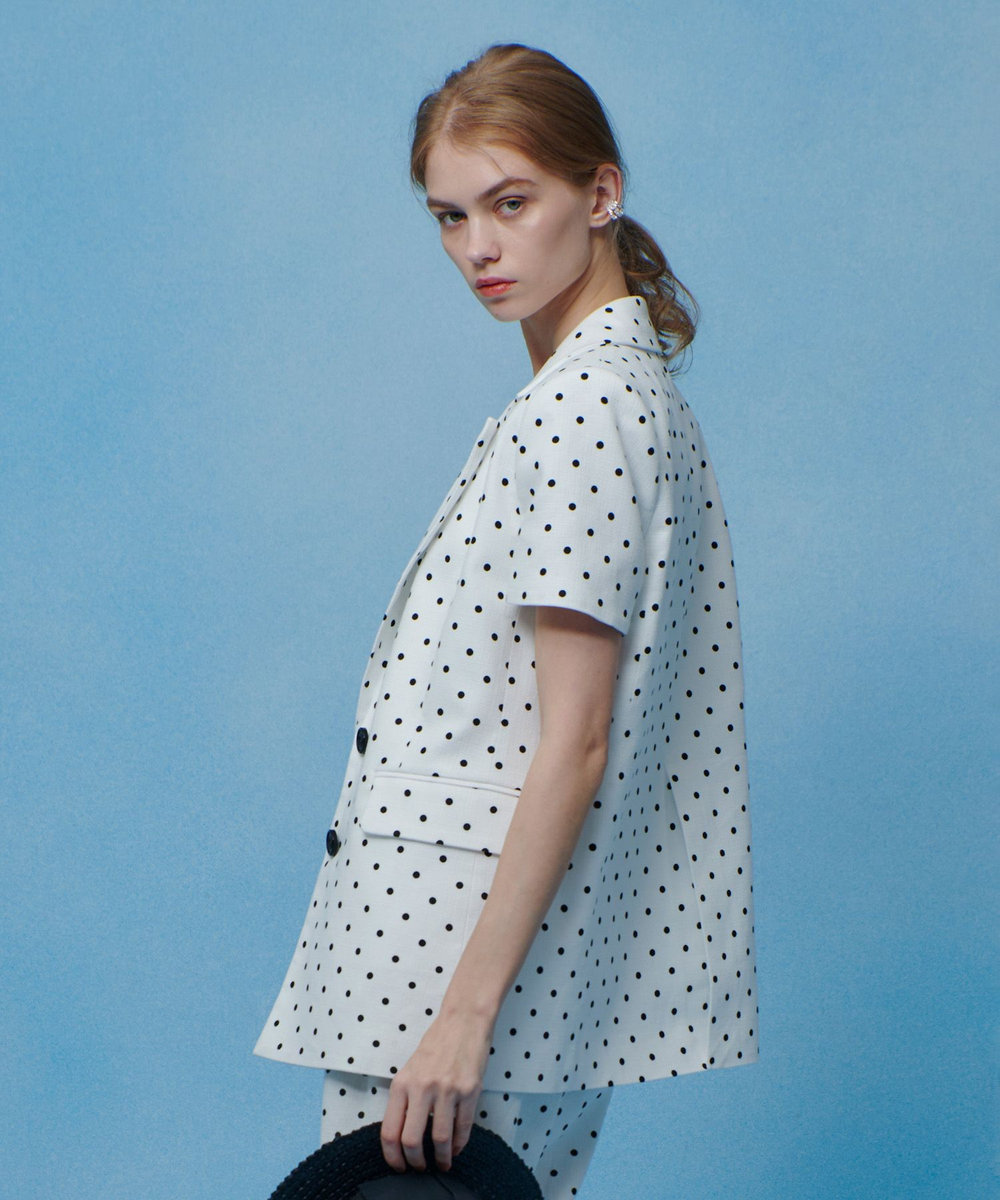 LOULOU WILLOUGHBY 【LOULOU WILLOUGHBY】リネン混ドットハーフスリーブジャケット ホワイト系 (08)