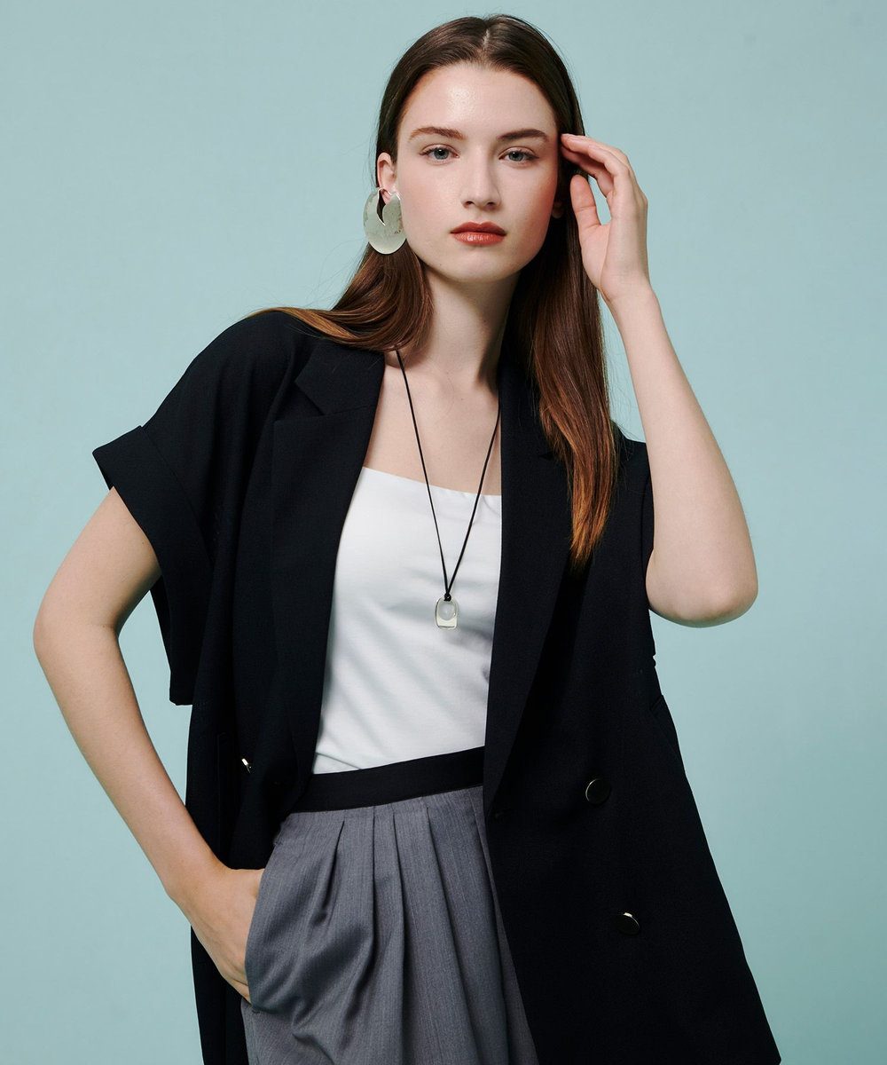 allureville スラブメッシュフレンチスリーブジャケット ネイビー (65)