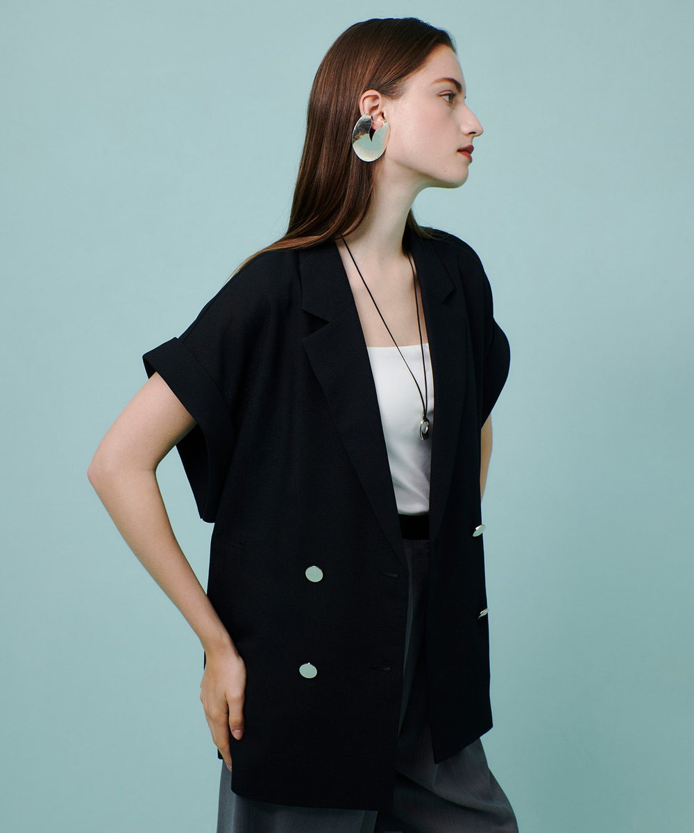 allureville スラブメッシュフレンチスリーブジャケット ネイビー (65)