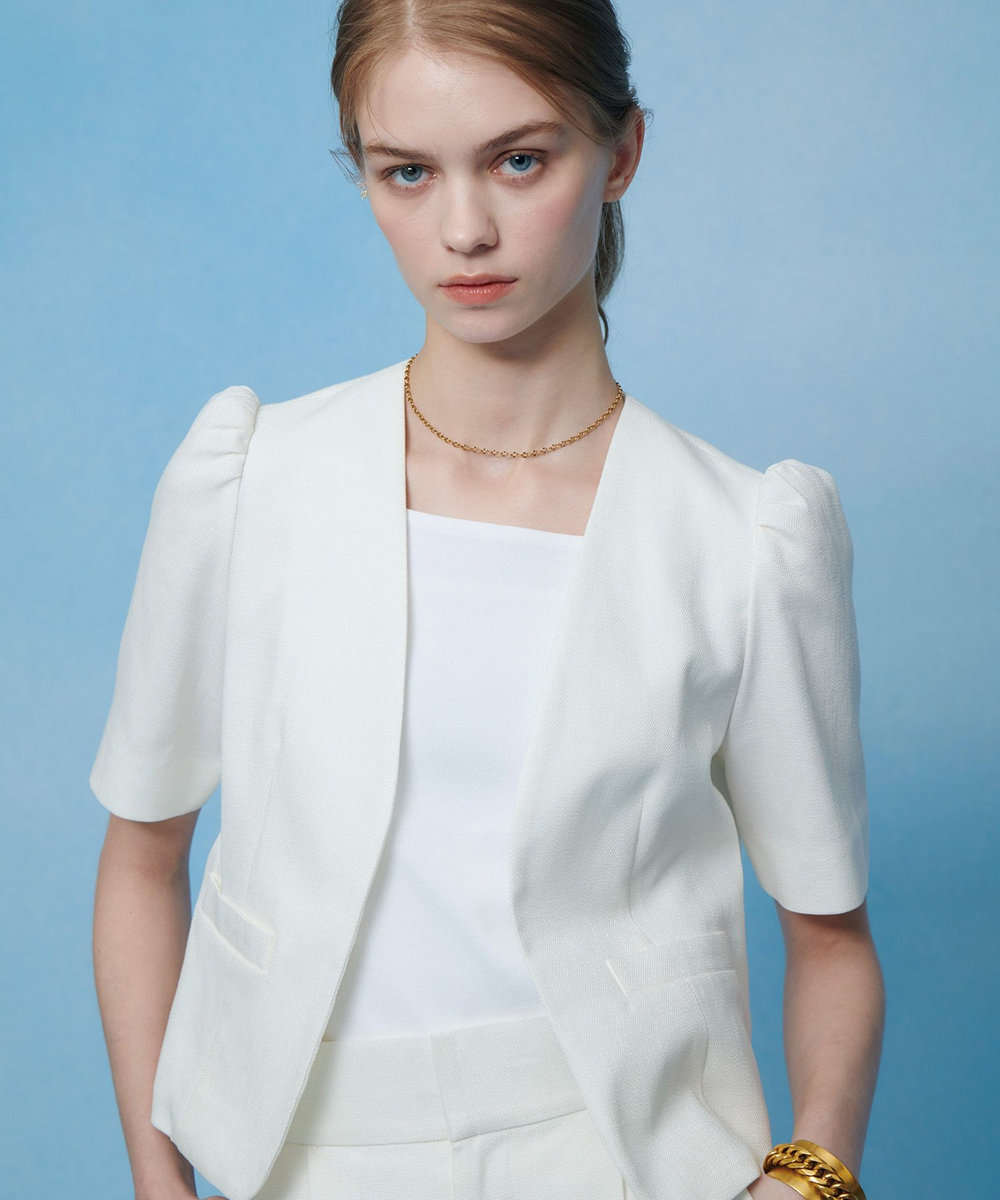 LOULOU WILLOUGHBY 【LOULOU WILLOUGHBY】ブライトリネン半袖ジャケット ホワイト (01)