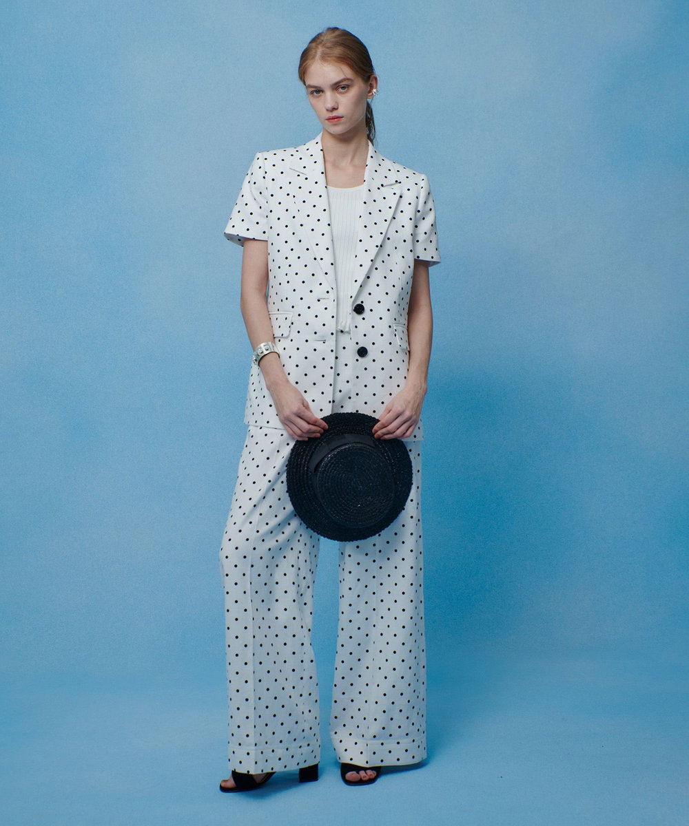 LOULOU WILLOUGHBY 【LOULOU WILLOUGHBY】リネン混ドットハーフスリーブジャケット ホワイト系 (08)