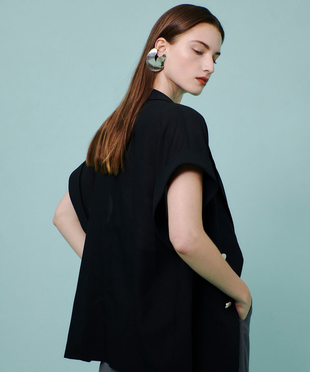allureville スラブメッシュフレンチスリーブジャケット ネイビー (65)