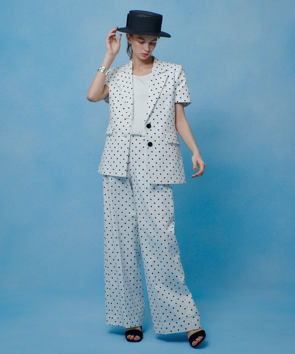 LOULOU WILLOUGHBY 【LOULOU WILLOUGHBY】リネン混ドットハーフスリーブジャケット ホワイト系 (08)