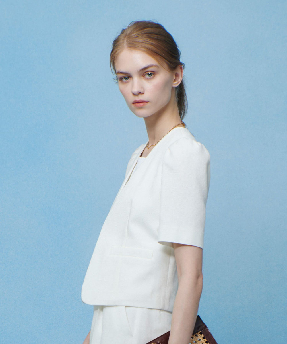 LOULOU WILLOUGHBY 【LOULOU WILLOUGHBY】ブライトリネン半袖ジャケット ホワイト (01)