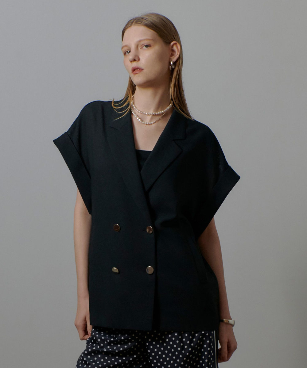 allureville スラブメッシュフレンチスリーブジャケット ネイビー (65)