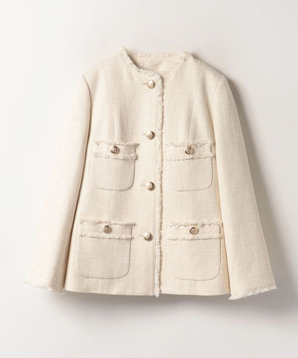 専用ですallureville スラブツイードクルーショートコート 麻　金ボタン trim_ofalv_item2f20f5469a3f11e