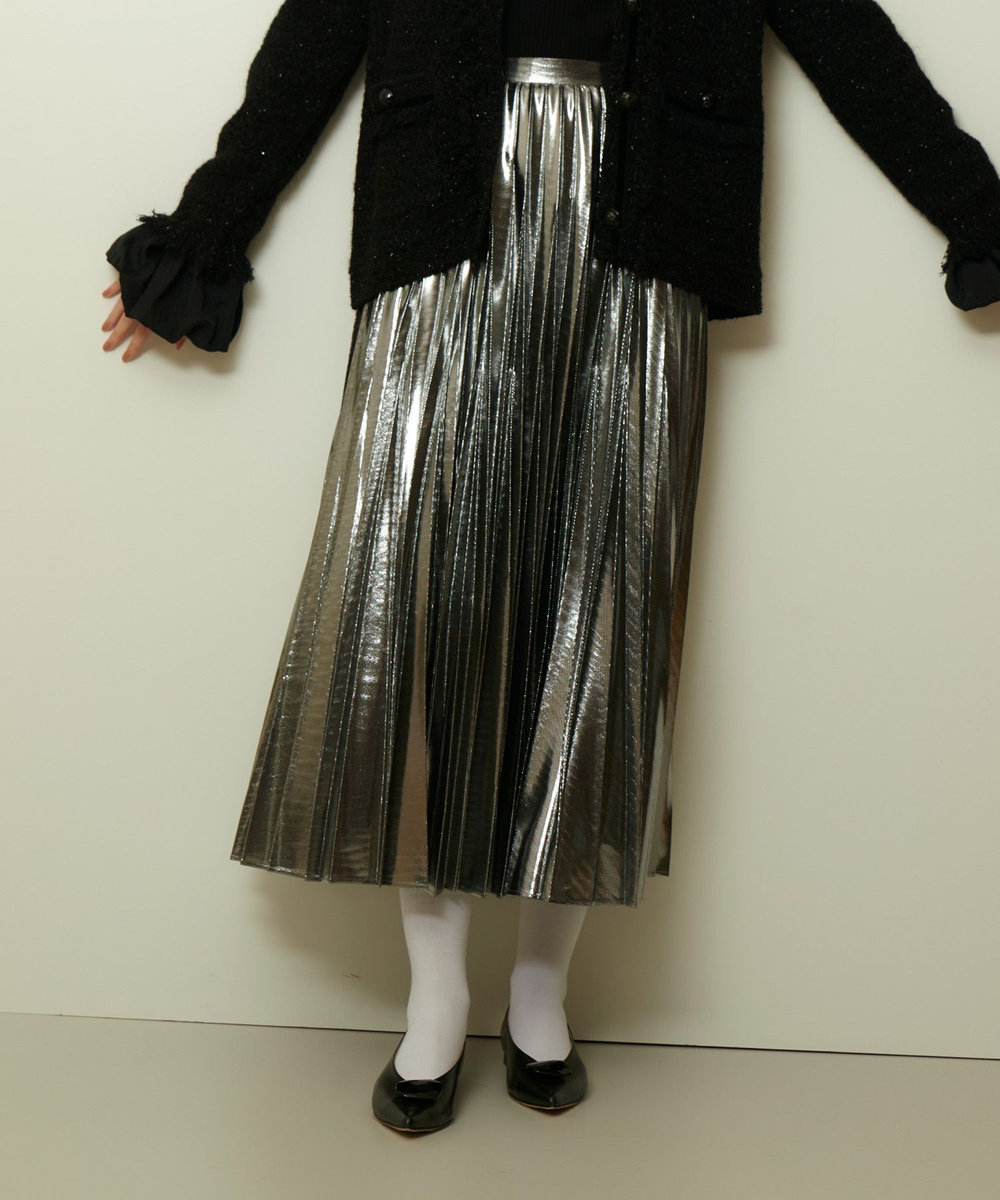 allureville メタリック切替プリーツスカート シルバー (90)