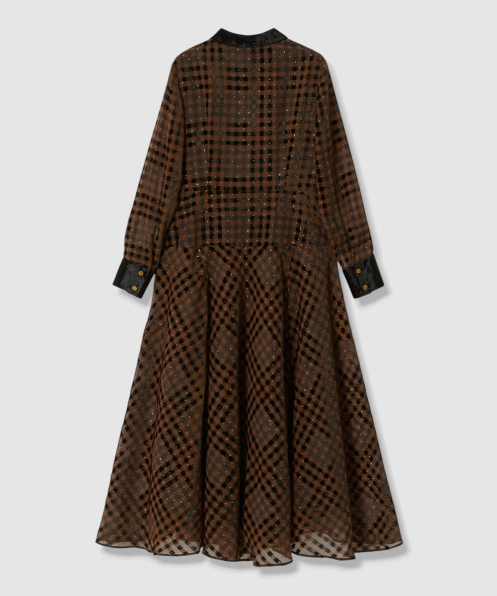 LOULOU WILLOUGHBY シアーシェパードチェックワンピース ブラウン (81)