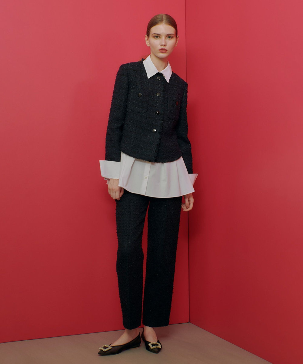 LOULOU WILLOUGHBY 【LOULOU WILLOUGHBY】ファンシーツイードパンツ ネイビー (65)