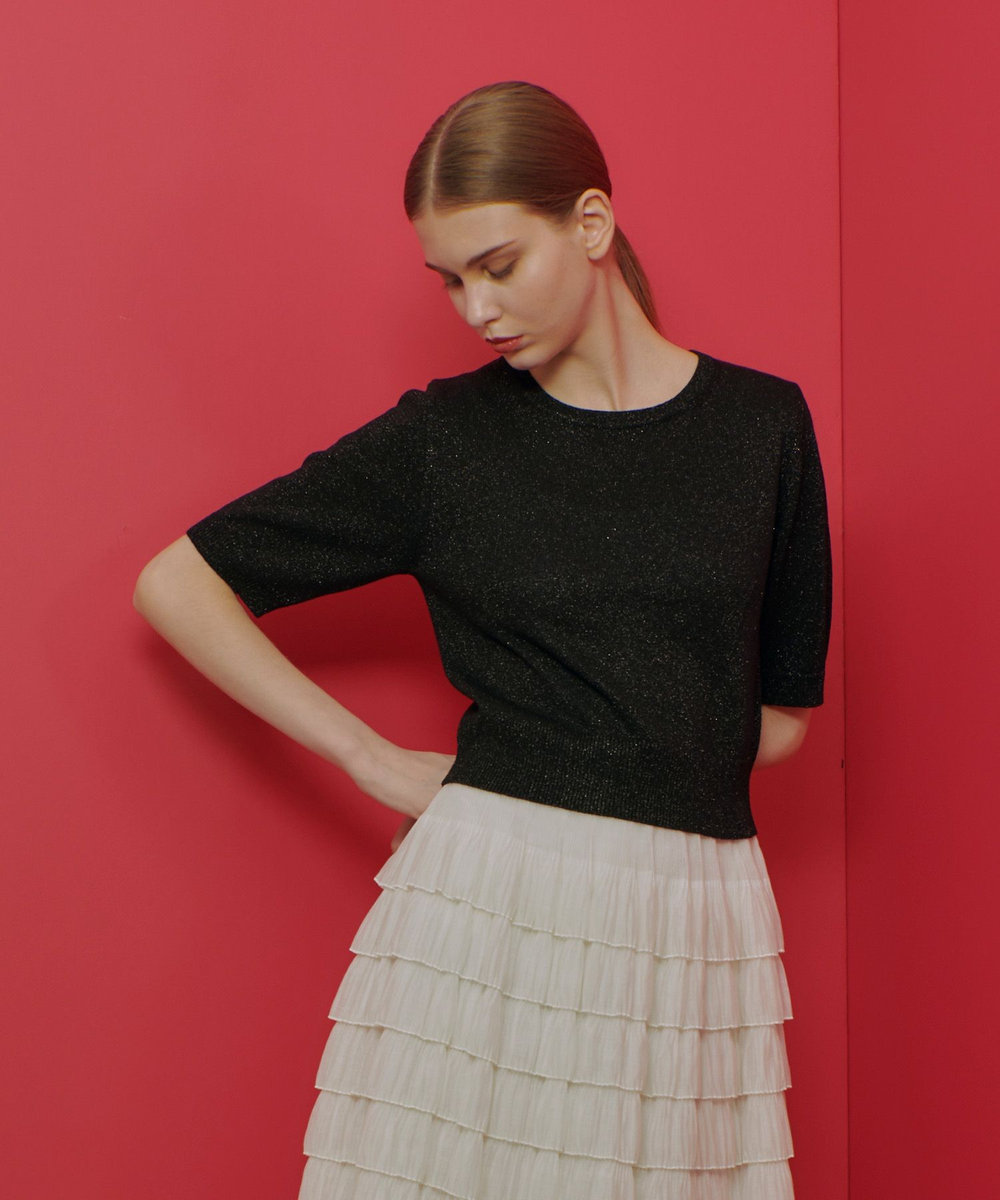 LOULOU WILLOUGHBY 【LOULOU WILLOUGHBY】ラメメランジェプルオーバー ブラック (95)