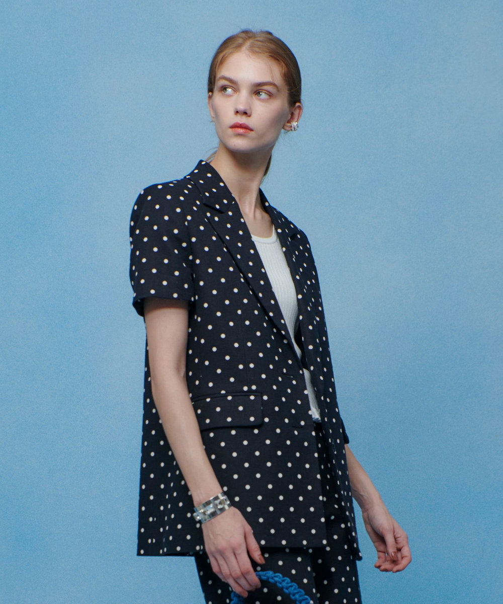 LOULOU WILLOUGHBY 【LOULOU WILLOUGHBY】リネン混ドットハーフスリーブジャケット ブラック系 (98)