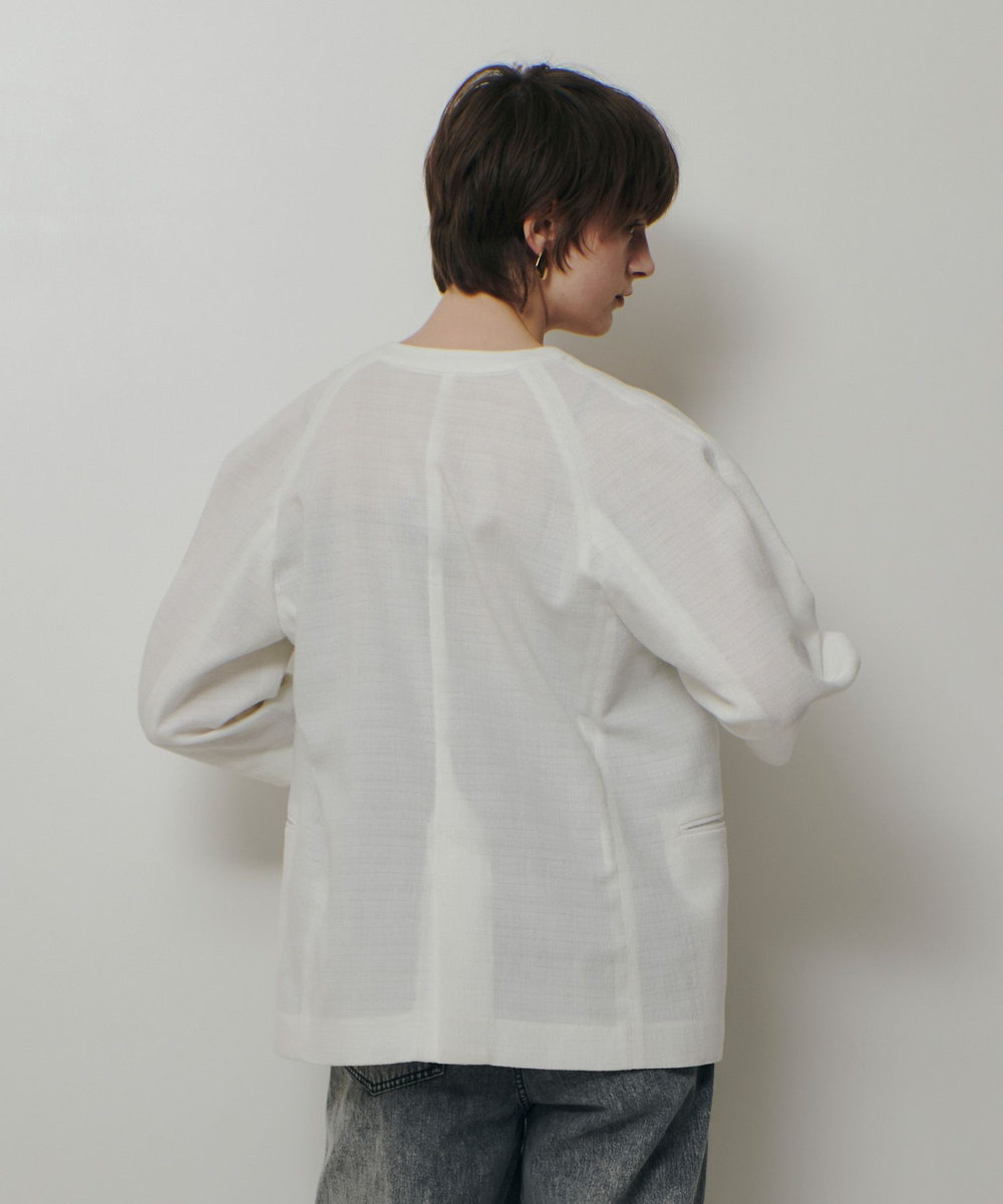 allureville 【ATELIER Line】ハーフスリーブカラーレスジャケット ホワイト (01)