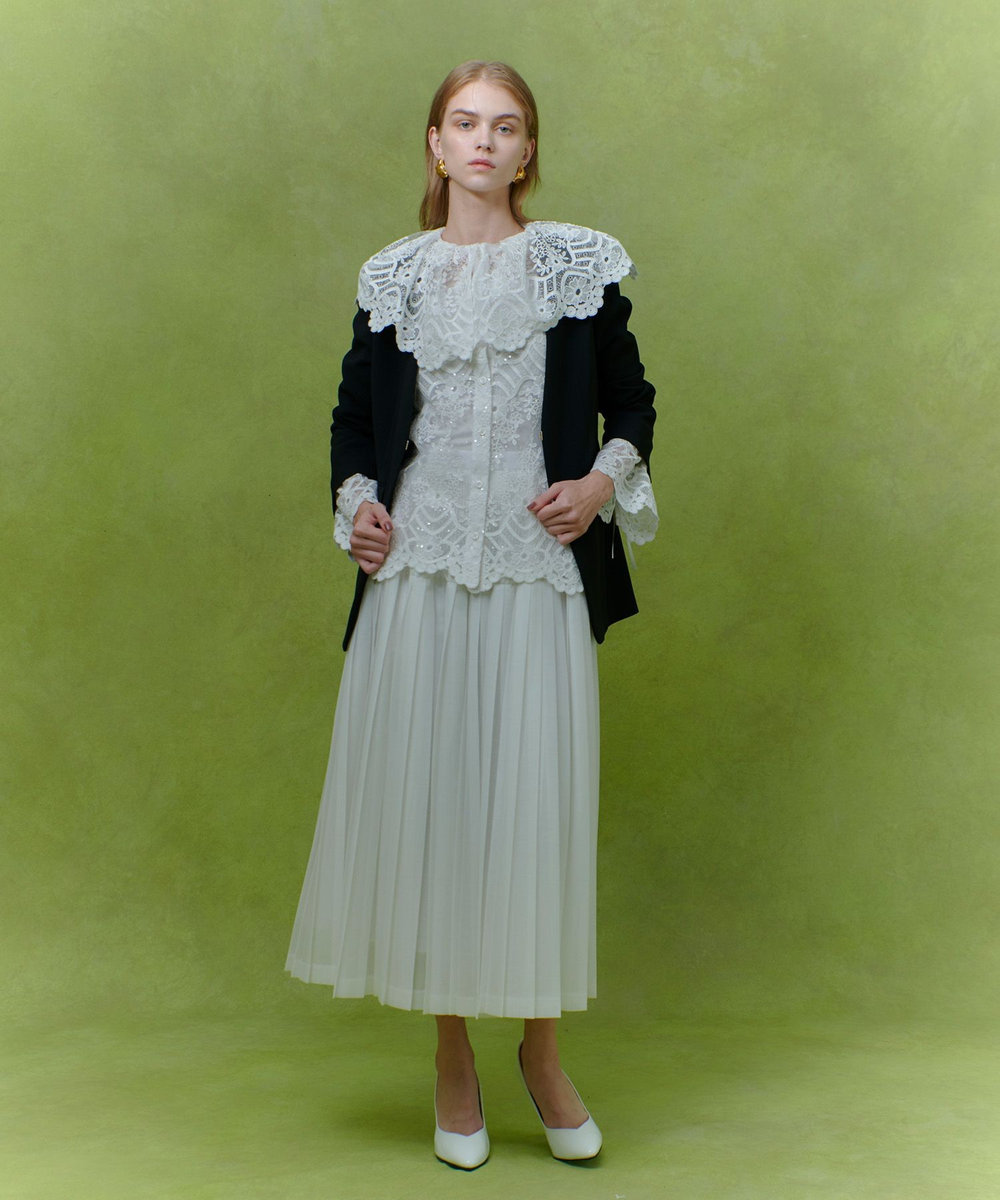 LOULOU WILLOUGHBY 【LOULOU WILLOUGHBY】カールマイヤープリーツスカート ホワイト (01)