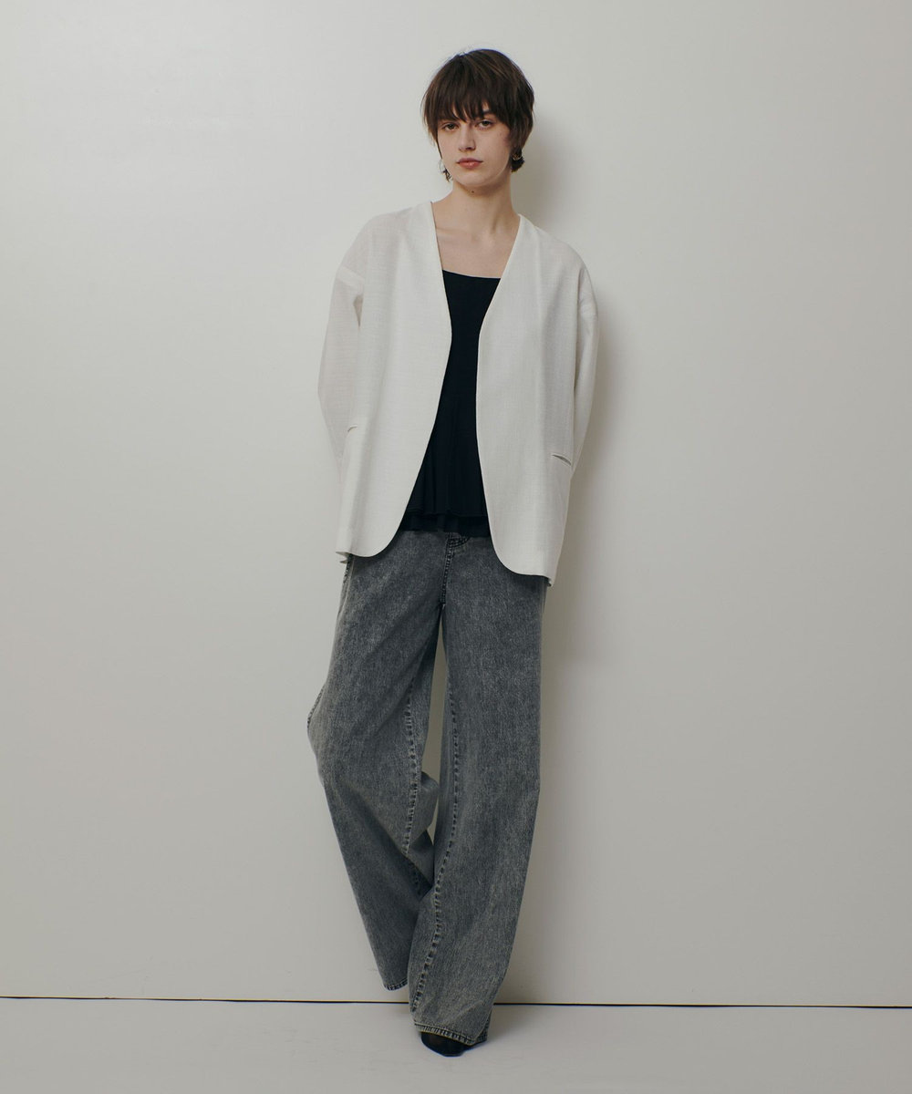 allureville 【ATELIER Line】ハーフスリーブカラーレスジャケット ホワイト (01)