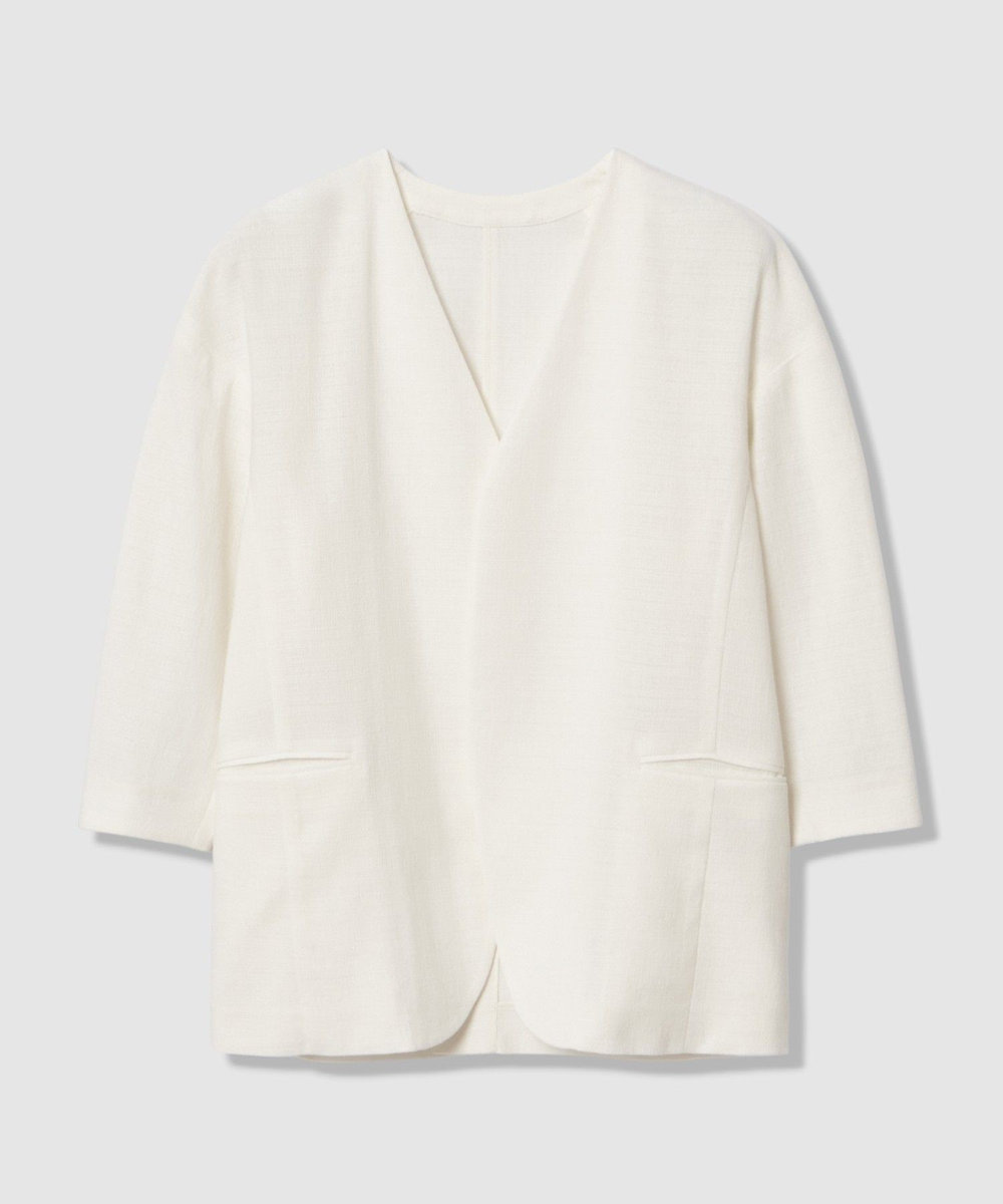 allureville 【ATELIER Line】ハーフスリーブカラーレスジャケット ホワイト (01)