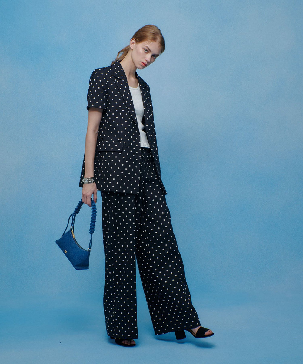 LOULOU WILLOUGHBY 【LOULOU WILLOUGHBY】リネン混ドットハーフスリーブジャケット ブラック系 (98)